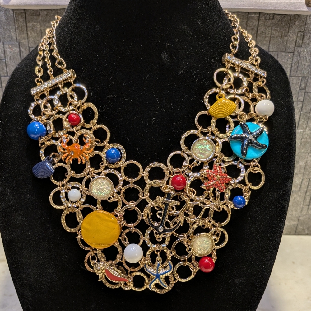 Nautical Goldtone Charm Necklace